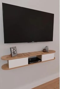 Mobile TV Sospeso 120x20x18 cm 2 Ante E Vano A Giorno Omega Rovere E Bianco
