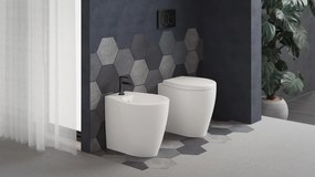 Coppia sanitari filomuro scarico a pavimento e a parete Xes bianco opaco WC: P 51 x L 38 x H 35 cm, bidet: P 51 x L 38 x H 30 cm
