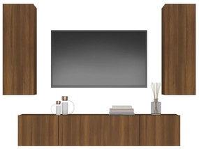 Set mobili porta tv 4 pz rovere marrone in legno multistrato