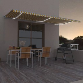 Tenda Da Sole Retrattile Manuale Led 600x350 Cm Giallo Bianco /