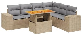 Set divani da giardino 7 pz con cuscini beige in polyrattan