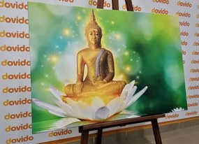 Quadro su tela – Buddha dorato su fiore di loto