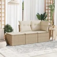 Set Divano da Giardino 3 pz con Cuscini Beige in Polyrattan 3249307