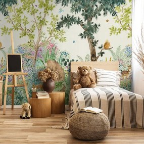 Fotomurale HOLDEN DECOR Animali del bosco, verde, marrone, blu, giallo fondo bianco 210X280 cm