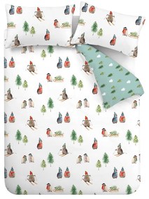 Set copripiumino e federa bianco in flanella per letto matrimoniale e per letto esteso 230x220 cm Snowy Penguin – Catherine Lansfield