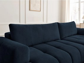 Divano angolare blu scuro allungabile e con contenitore (penisola a destra/chaise lounge) con rivestimento in ciniglia Fuji – Bobochic Paris
