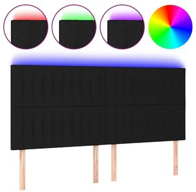 Testiera a led nera 180x5x118/128 cm in tessuto