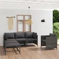 Set Divani da Giardino 6 pz con Cuscini in Polyrattan Grigio 3059756