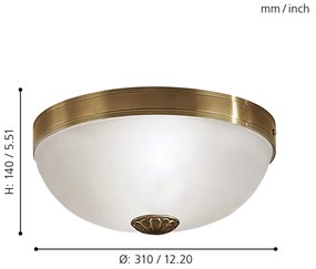 Plafoniera Classico Imperial Metallo Ottone Brunito 2 Luci E27