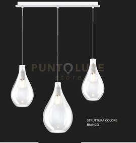 Sospensione bianco 3 luci rettangolare vetri (1 medio+2 piccoli) tu...