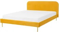 Letto in velluto giallo tappezzeria King Size gambe dorate testiera con rete a doghe 160 x 200 cm design minimalista