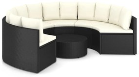 Set divani da giardino 7 pz con cuscini in polyrattan nero