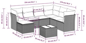 Set divano da giardino 8 pz con cuscini grigio in polyrattan