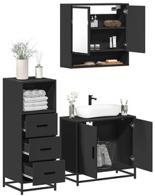 Set Mobili Da Bagno 3 Pz Nero İn Legno Multistrato /