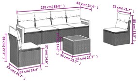 Set divani da giardino con cuscini 7pz nero polyrattan