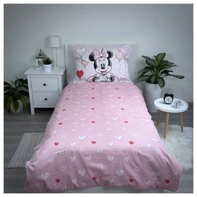 Set copripiumino e federa da bambini rosa in cotone per letto singolo 140x200 cm Minnie "Balloon" – Jerry Fabrics
