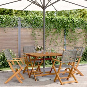 Set Pranzo Da Giardino 5pz Grigio Polyrattan E Legno Massello /