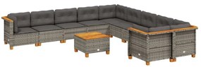 Set divani da giardino 11 pz con cuscini in polyrattan grigio