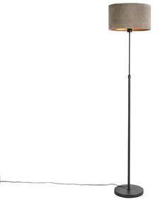 Lampada da terra nera con paralume in velluto color tortora con oro 35 cm - Parte