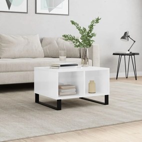 Tavolino Salotto Bianco Lucido 60x50x36,5 Cm Legno Multistrato /