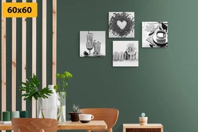 Set di quadri – Bevande con dolce piacere in bianco e nero
