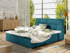 Letto matrimoniale con box contenitore Lanzarote - 160 x 200 cm , Tessuto azzurro turchese