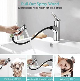 Rubinetto da bagno EYN IZK1444 con doccetta estraibile, in cromo o nero opaco — Cromo — Bassa