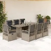 Set Pranzo da Giardino 9pz con Cuscini Grigio Chiaro Polyrattan 3262941