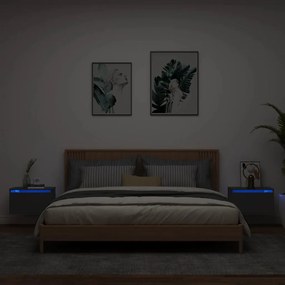 Comodini A Parete Con Luci Led 2 Pz Neri /
