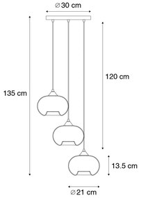 Lampada a sospensione intelligente nera con vetro fumé incl. 3 Wifi P45 - Busa