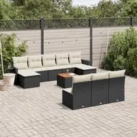 Set Divani da Giardino 11 pz con Cuscini in Polyrattan Nero 3257099