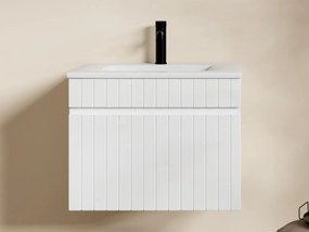 Mobile sotto lavabo sospeso scanalato con lavabo a incasso 60 cm Bianco - SATARA