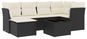 Set divani da giardino con cuscini 7pz nero polyrattan