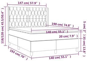 Letto a Molle con Materasso e LED Tortora 140x190 cm in Tessuto