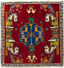 Shiraz Tappeto 60 x 60 Rosso (Iran) Annodato A Mano