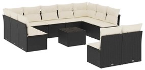 Set divani da giardino 12 pz con cuscini nero in polyrattan