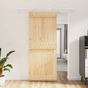 Porta Scorrevole Con Set Hardware 85x210 Cm Legno Massello Pino /
