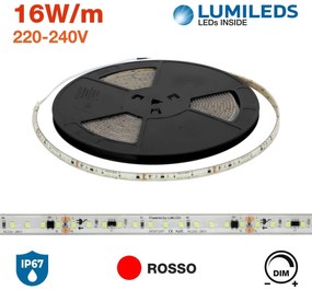 Striscia LED 220V 16W/m chip Lumileds Dimmerabile IP67 10m ROSSO Colore Rosso