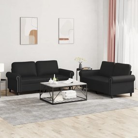Set Di Divani 2 Pz Con Cuscini Nero İn Similpelle /