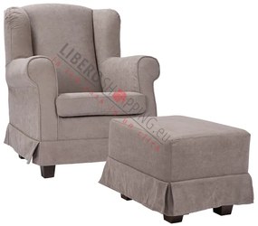 Poltrona imbottita in tessuto sfoderabile BERGERE TORTORA con pouf