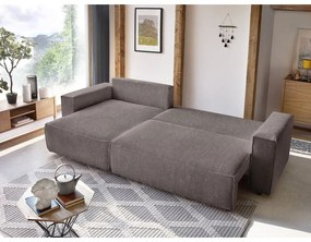 Divano angolare grigio tortora allungabile/con contenitore con rivestimento in velluto a coste Nihad – Bobochic Paris