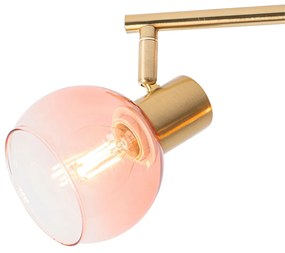 Faretto Art Déco oro con vetro rosa a 4 luci - Vidro