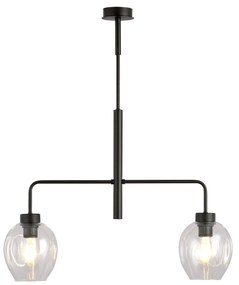 Lampadario Moderno 2 Luci Lukka In Accaio Nero E Vetro Trasparente