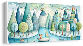 Quadro su tela – Foresta da favola con volpe e gufi