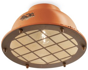 Plafoniera Industrial Ferro E Ceramica Vintage Arancio 1 Luce E27