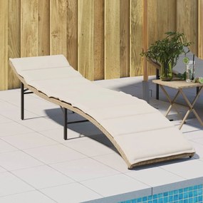 Lettino Prendisole Con Cuscino Beige 55x199x50 Cm İn Polyrattan /
