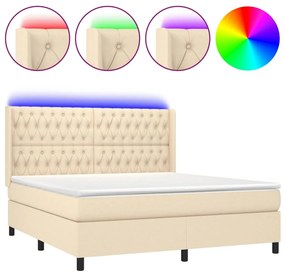 Letto a molle con materasso e led crema 160x200 cm in tessuto