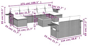 Set Divano da Giardino 10 pz con Cuscini Grigio in Polyrattan