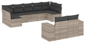 Set divano da giardino 9pz con cuscini grigio chiaro polyrattan