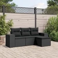 Set Divani da Giardino 4 pz con Cuscini Nero in Polyrattan 3222464